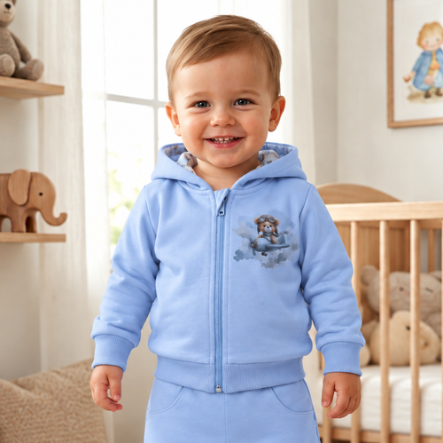 NINI Baby Bear Pilot bluza niemowlęca organiczna z zamkiem ABN-5751/BLE