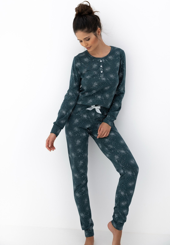 Ellison Piżama damska Sensis zielona – bawełniana piżama z długim rękawem i ściągaczami