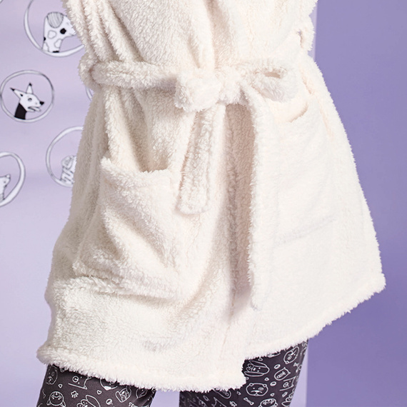 Igrid Szlafrok damski Sorbetto – biały, puszysty z kapturem misia