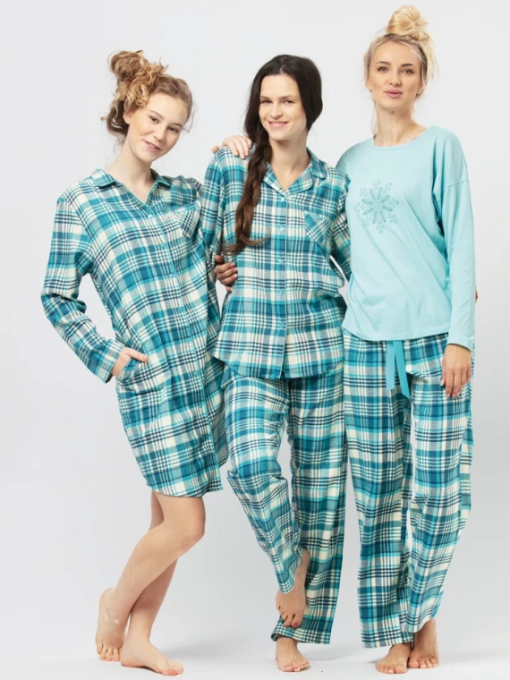 LNS 471 Flanela Bawełniana Piżama Damska Key - niebieski