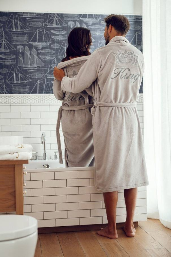 Queen&King + Korona By Shelly zestaw szlafroków - jasny szary/srebrny