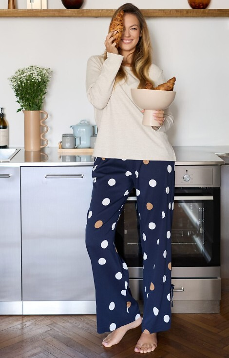 Oceane PW85 Piżama damska Mefemi–wiskozowa, w grochy, z kokardkami