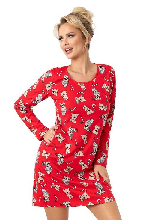 Bear Koszula nocna damska Donna – bawełniana, świąteczna, z kieszeniami