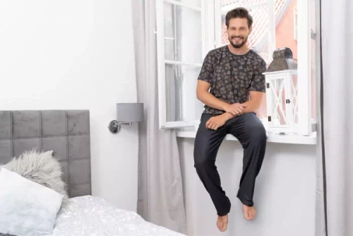 Pinus Piżama Męska krótki rękaw, długie spodnie Italian Fashion- druk/grafit