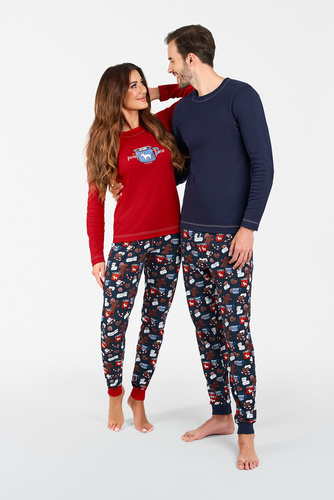 Makala Piżama Damska długi rękaw i długie spodnie Italian Fashion - czerwony/druk