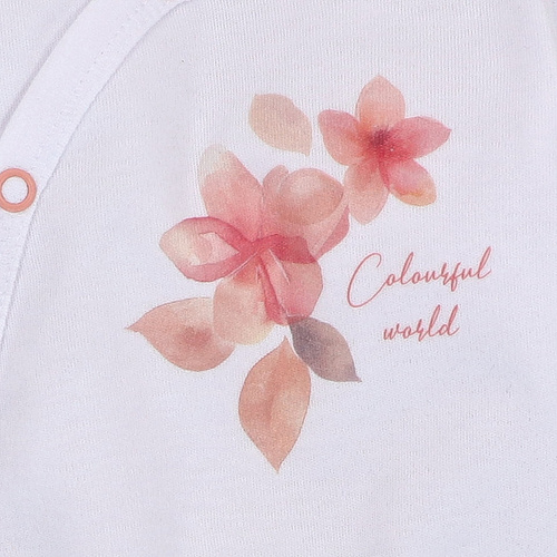 ABN-5412 Kolorowe Kwiatki Body kopertowe z długim rękawem Nini biały