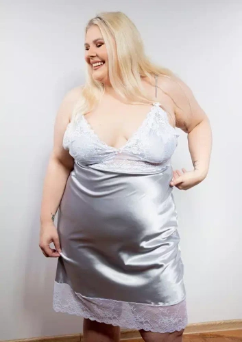 Harper Plus Size Satynowa halka, wąskie ramiączko DKaren srebrny 