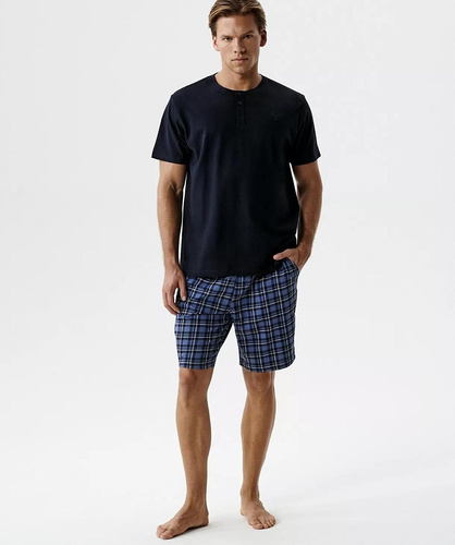 NMP-401 Letnia Piżama Męska 100% Bawełna Peach granatowa