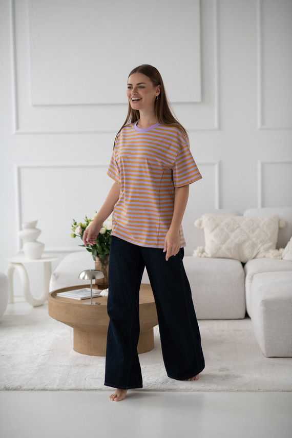 Mamahood T-shirt ciążowy i do karmienia Milk&Love miodowo-liliowe paski– wygodny i stylowy