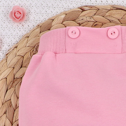 ABN-5426 Kolorowe kwiatki Spodnie dresowe z bawełny organicznej Nini różowy