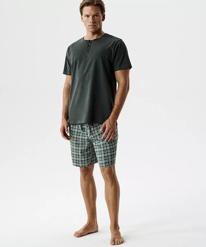 NMP-401 Letnia Piżama Męska 100% Bawełna Peach khaki-zielony