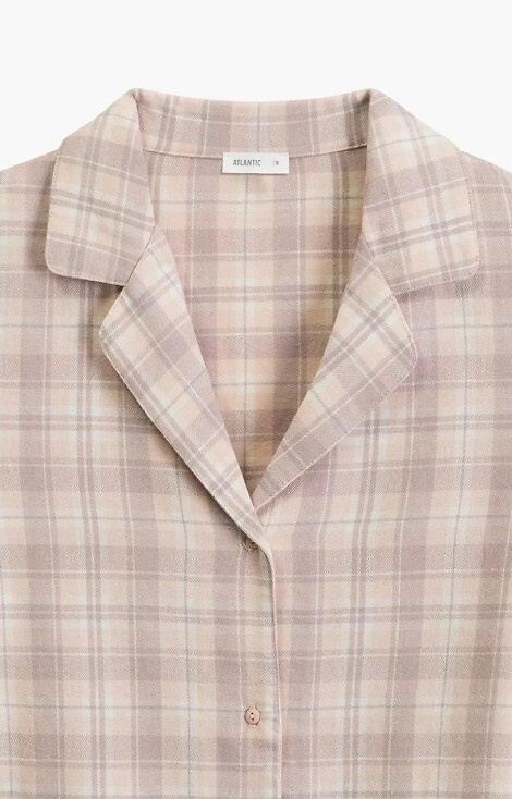NLP-505 Piżama damska Atlantic lawendowy– flanelowa, rozpinana, w kratkę, bawełna