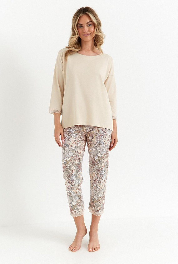 486 Piżama damska Cana waniliowa rękaw 3/4 spodnie 7/8 bawełna