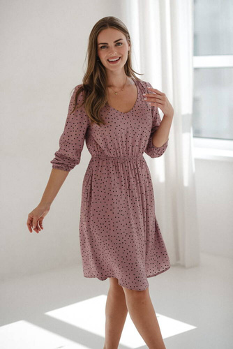 Lovely Dress Midi Milk&Love sukienka ciążowa i do karmienia liliowa w czarne groszki