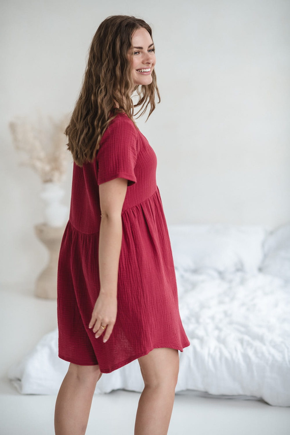 Aurora muślinowa koszula nocna ciążowa i do karmienia Milk&Love malinowy