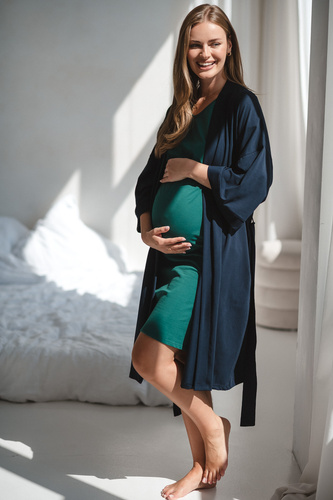 Szlafrok ciążowy Milk&Love granatowy– bawełna z elastanem, komfortowy, rękaw 7/8