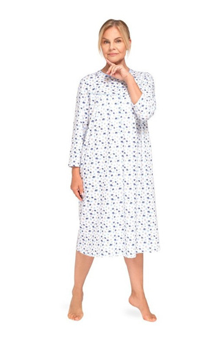 Bogna II 204 Koszula nocna Martel błękitny 32– bawełniana koszula nocna z długim rękawem, zapinana na guziki, idealna na prezent dla Babci