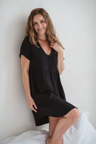 Aurora muślinowa koszula nocna ciążowa i do karmienia Milk&Love czarny