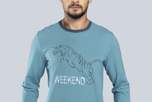 Brend Piżama męska długi rękaw, spodnie Italian Fashion - szary melanż