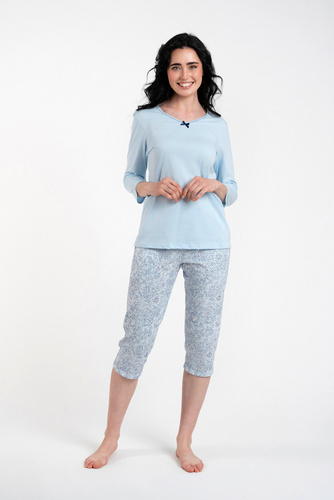 Salli Piżama Damska 3/4 rękaw i 3/4 spodnie Italian Fashion -niebieski/druk