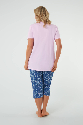 Lady Piżama Damska krótki rękaw, 3/4 spodnie Italian Fashion róż/druk