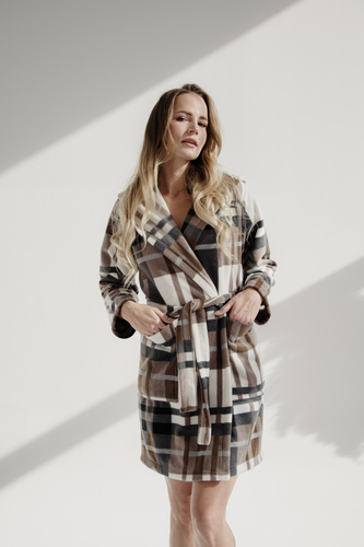 031 Kocyk Szlafrok De Lafense – ciepły polarowy szlafrok damski Super Cozy, brązowy