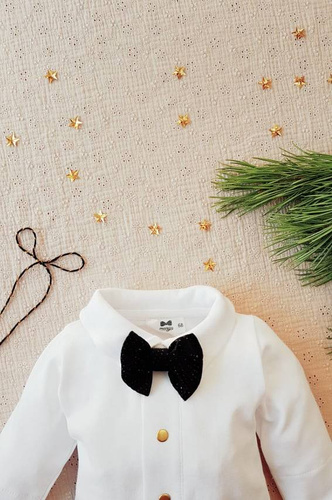 045Z Little Gentleman Body koszulowe z długim rękawem Marija - biały złote napki