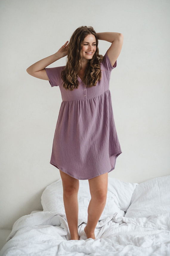 Aurora muślinowa koszula nocna ciążowa i do karmienia Milk&Love lawendowy