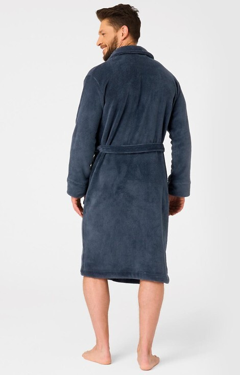 MGL 255 B25 Szlafrok męski granatowy – klasyczny, miękki, wiązany w pasie