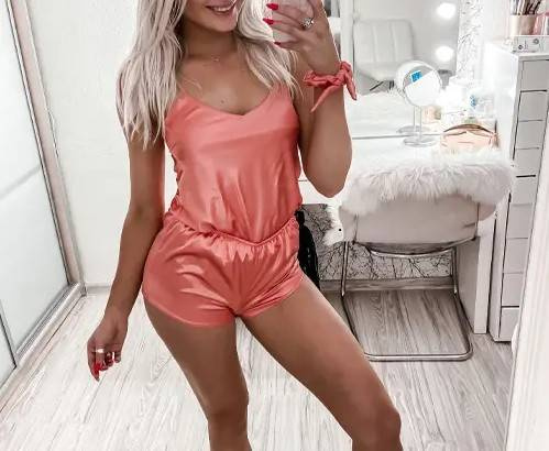 Karen Komplet piżamka damska satyna DKaren - Puder