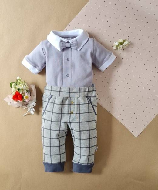 045KR Szary Little Gentleman Body z krótkim rękawem Marija - szary