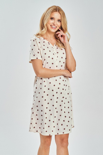 3529 Nita Koszula nocna damska Taro – 100% bawełna w grochy, do karmienia | Zatrzaski, przed kolano