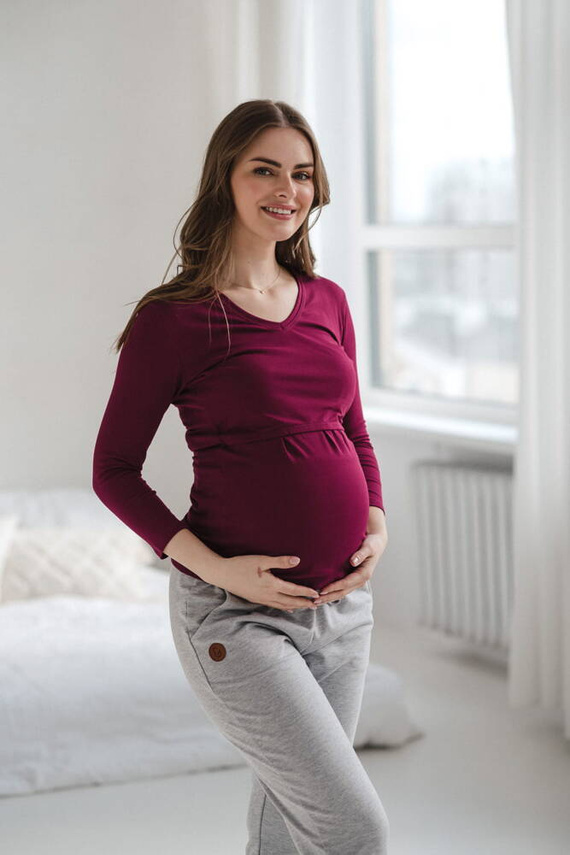 Milk Shirt Bluzka do karmienia i ciążowa z dekoltem w serek jagodowy