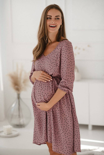 Lovely Dress Midi Milk&Love sukienka ciążowa i do karmienia liliowa w czarne groszki