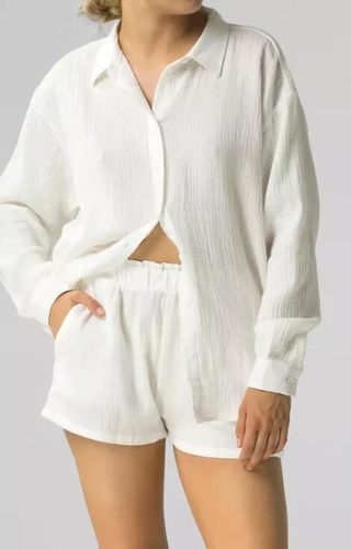 HLP-476 Piżama Damska rozpinana muślinowa Atlantic- ecru