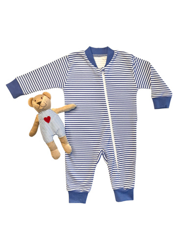 Mamatti PS13641 – pajacyk bez stópek, granatowy w paski, zapinany na zamek