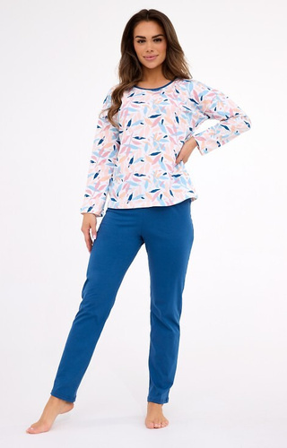392/451 Amelia Cornette  – damska piżama bawełniana, kolorowe listki, długi rękaw