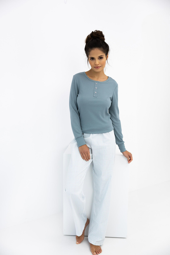 Janelle Sensis - Piżama damska z długim rękawem i spodniami w kratę