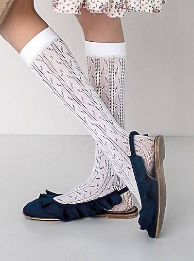 DR2306 Mabel Podkolanówki Dziewczęce Knittex biały