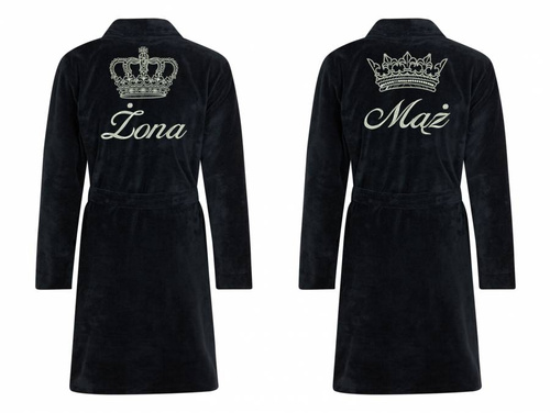 Żona&Mąż + Korona By Shelly zestaw szlafroków - czarny/srebrny