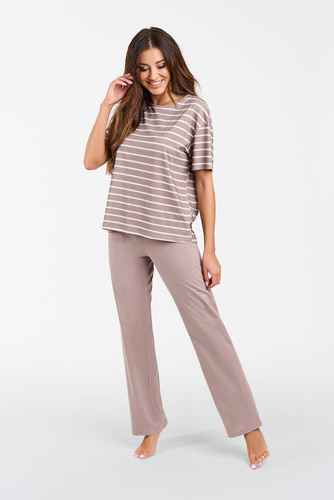 Betty Piżama Damska krótki rękaw, długie spodnie Italian Fashion - cappuccino/druk cappuccino
