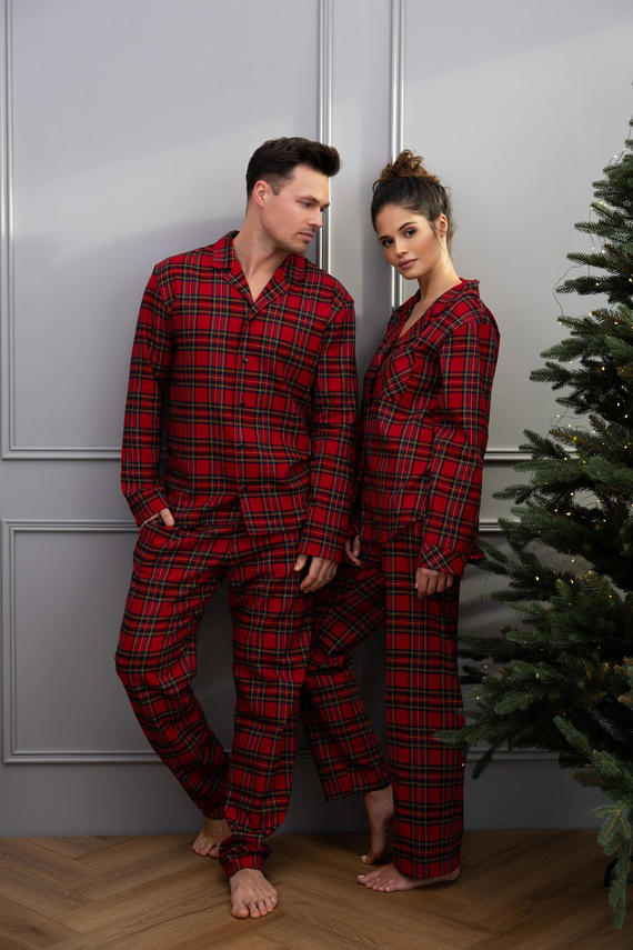 Philip Piżama męska Sensis – flanelowa w kratkę, rozpinana