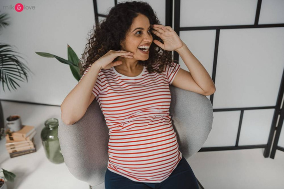 Milk Shirt Bluzka do karmienia i ciążowa z krótkim rękawem Milk&Love w biało-czerwone paski