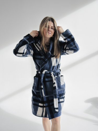 031 Kocyk Szlafrok De Lafense – ciepły polarowy szlafrok damski Super Cozy, niebieski