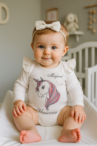 "Unicorn" Terjan Body z długim rękawem - biały