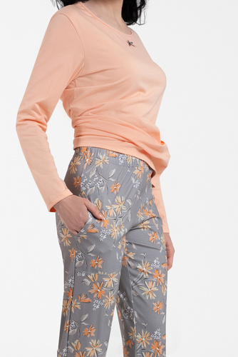 Kasali Piżama Damska długi rękaw i spodnie Italian Fashion - łosoś/druk 