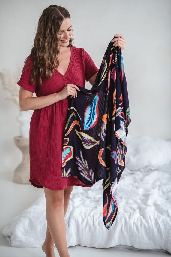 Aurora muślinowa koszula nocna ciążowa i do karmienia Milk&Love malinowy