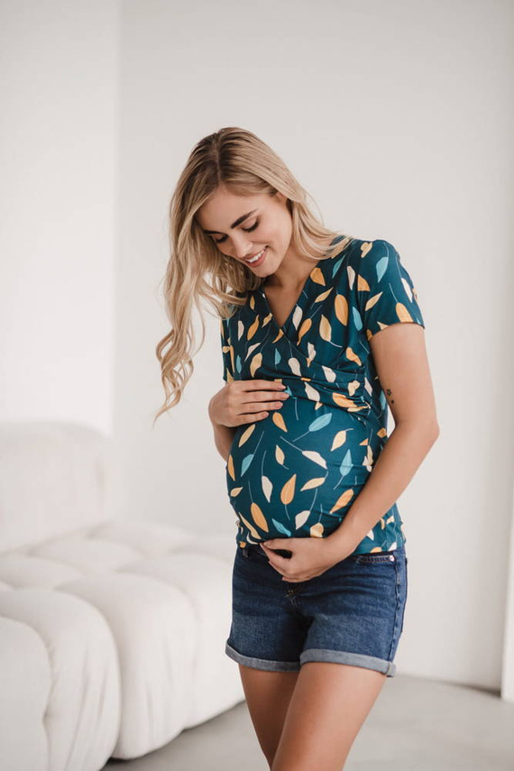 Milk Bar Bluzka do karmienia i ciążowa Milk&Love turkusowy w listki