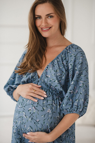 Milk Sun Sukienka ciążowa i do karmienia Milk&Love niebieska w kwiatuszki