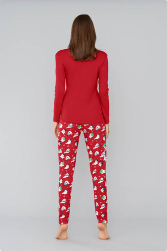 Kasjana Piżama Damska długi rękaw i spodnie talian Fashion- czerwony/druk czerwony